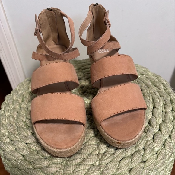 EILEEN FISHER Wali Latte Tan Nubuck Strappy Espadrille Wedge Sandals - Picture 5 of 8